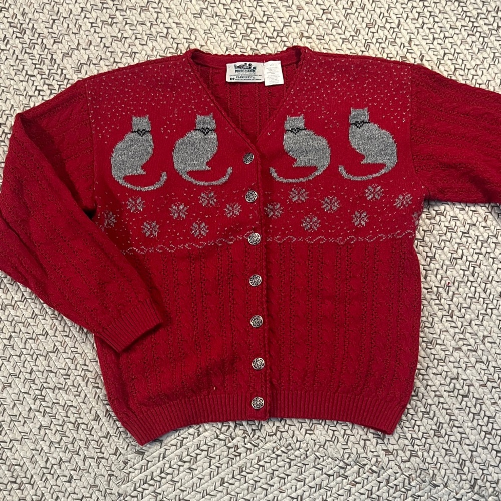 Parkhurst Crimson Cardigan with Silver Cat Motif